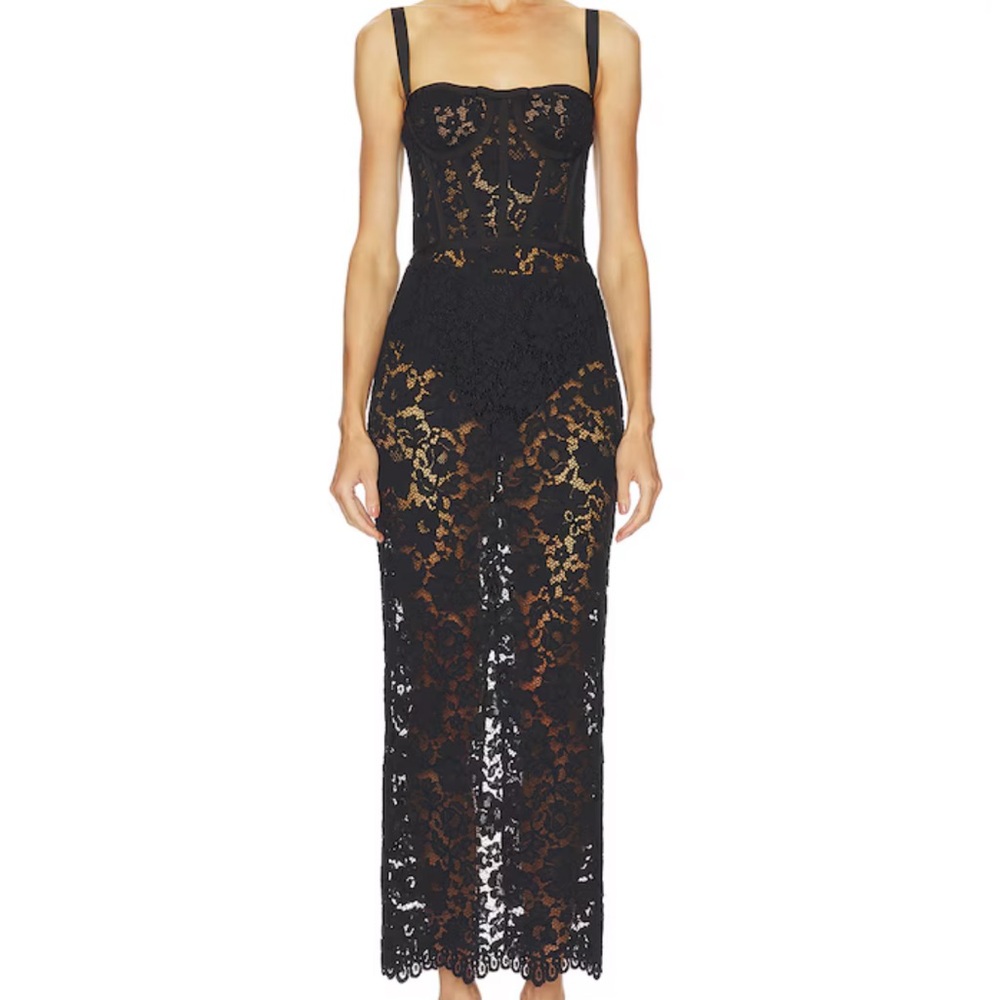 Camila Coelho Adilia Black Lace Midi Dress NWT